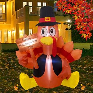 Twinkle Star Thanksgiving Decorations Inflatable Turkey, 6FT Lighted Blow up Turkey Happy Thanksgiving Day, Thanksgiving Inflatables with LED Lights Yard Lawn Decor Display Autumn Outdoor Decoration