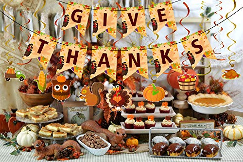 34 Pieces Thanksgiving Party Decorations Set – Fall GIVE THANKS Banner Autumn Theme Hanging Swirls Honeycomb Paper Balloons Maple Leaves Confetti Decor Supplies Cutouts | The Storepaperoomates Retail Market - Fast Affordable Shopping