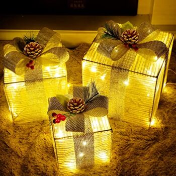 Lulu Home Lighted Christmas Boxes, 60 LEDs Lighted Christmas Presents Deocr with Bowknots, Plug-In Light Up Xmas Boxes for Christmas Tree Holiday Party Decorations Indoor Outdoor Yard | The Storepaperoomates Retail Market - Fast Affordable Shopping
