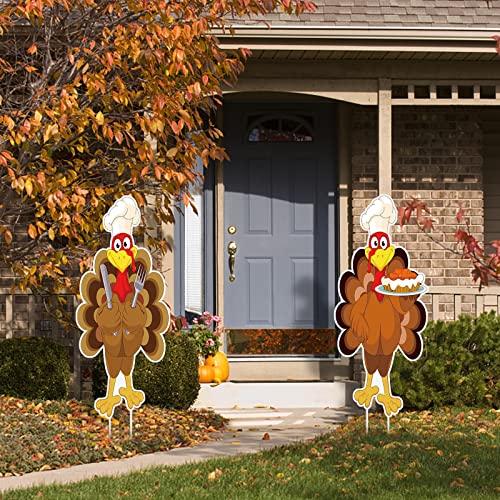 [ Extra Large ] 3 Ft 2 Pcs Turkey Thanksgiving Yard Sign Stakes, 36 x 12 Inch Fall Thanksgiving Decorations Outdoor Harvest Garden Lawn Signs Turkey with Pumpkin Pie Thanksgiving Decor Home Farmhouse | The Storepaperoomates Retail Market - Fast Affordable Shopping