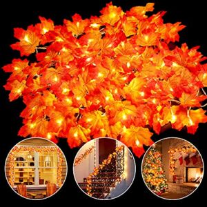 OCATO 4PCS Fall Decor for Home Outside Thanksgiving Decorations Indoor Outdoor String Lights, 40Ft 80 Led Maple Leaves Garland with Lights Battery Operated Garland Autumn Harvest Fall Room Decor Light