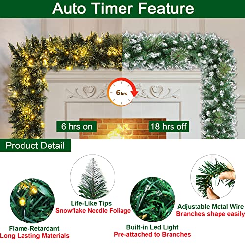 9FT Christmas Garland with 100 Lights & Timer – Prelit Garland Artificial Xmas Garland Indoor Outdoor, No Pine Garland without Red Berries for Christmas Holiday Decorations Wreath Mantle Wedding Party | The Storepaperoomates Retail Market - Fast Affordable Shopping