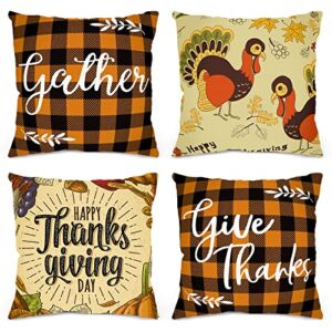 PETOX Fall Pillow Covers 18 x 18 Set of 4, Fall Decor Maple Leaf Pumpkin Give Thanks Throw Pillow Covers Outdoor,Decorative Happy Harvest Farmhouse Thanksgiving Cushion Case for Home Couch