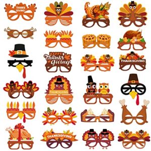 POPLAY Thanksgiving Paper Glasses, 24 Styles Turkey Paper Eyeglasses Funny Party Glasses Photo Props for Kids Adults Thanksgiving Harvest Party Decoration Party Favors