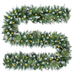 9FT Christmas Garland with 100 Lights & Timer – Prelit Garland Artificial Xmas Garland Indoor Outdoor, No Pine Garland without Red Berries for Christmas Holiday Decorations Wreath Mantle Wedding Party