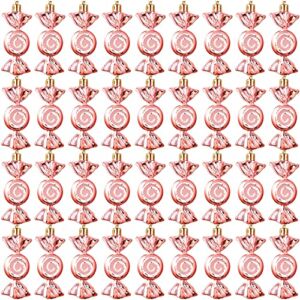 36 Pcs Christmas Candy Ornaments Bulk Glitter Candy Cane Hanging Ornaments Plastic Christmas Peppermint Candy Ornaments Christmas Tree Decoration for Xmas Holiday Party Decor (Rose Gold)