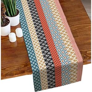 Boho Table Runners 36 Inches Long Boho Geometric Stripe Tribal Vintage Short Coffee Table Runners Bohemian Style Small Table Runner Dresser Scarf Table Dustcover Bedside Tablecover for Everyday Use