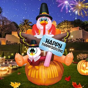 KOOY 6.1FT Inflatable Turkey Thanksgiving Decorations Outdoor,Blow Up Turkey Yard Decorations for Family,LED Light Up Fall Yard Decorations,Outdoor Holiday Decor Garden Lawn Autumn Harvest