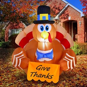 Joiedomi 5 Feet Thanksgiving Inflatable Give Thanks Turkey, LED Light Up Blow Up Turkey for Fall Family Party and Autumn Thanksgiving Decorations
