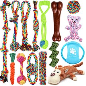 17 PCS Dog Chew Toys for Aggressive Chewers, Puppy Teething Chew Toys Dog Rope Toys Tug of War Dog Toys for Puppy Teething