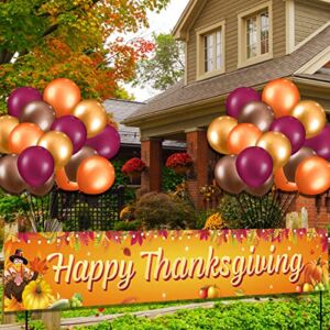 Large Happy Thanksgiving Banner Outdoor Balloon Decorations Thanksgiving Day Flag Home Decor Party Supplies Pumpkin Maple leaf Turkey Yard Thanksgiving Party Backdrop Background