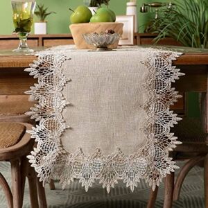 ARTABLE Grey Table Runner Coffee Farmhouse Rustic Macrame Dresser Scarf Lace Small Table Runners for Kitchen Home Outdoor Picnic Wedding Decor (Stone Grey, 16 x 48 Inch)