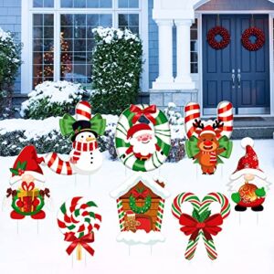 8 PCS Christmas Yard Signs Stakes Outdoor Decorations Christmas Candy Cane Yard Signs Christmas Gnomes Yard Signs Stakes, Xmas Christmas Decorations Yard Signs for Home Lawn Holiday Party