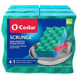 O-Cedar Scrunge Multi-Use (Pack of 6) Non-Scratch, Odor-Resistant All-Purpose Scrubbing Sponge Safely Cleans All Hard Surfaces in Kitchen and Bathroom, 6 Count (Pack of 1), Blue