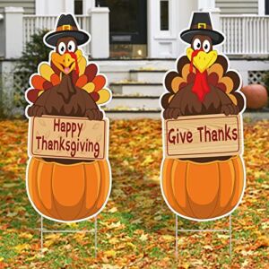 [ Extra Large ] 3 Ft 2 Pack Thanksgiving Yard Sign with Stakes, 37×12 Inch Turkey Pumpkin Fall Thanksgiving Decorations Outdoor Lawn Garden Sign Thanksgiving Decor Home Party Supplies Farmhouse Autumn