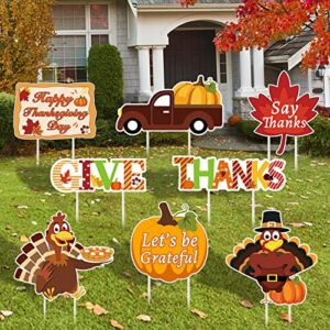 TURNMEON 8 Pack Thanksgiving Yard Signs with Stakes, Fall Thanksgiving Decorations Outdoor Large Pumpkin Turkey Maple Leaf Happy Thanksgiving Day Decor Home Outside Lawn Garden Signs Farmhouse Harvest
