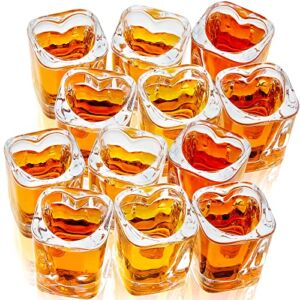 12 Pieces Shot Glasses Set 1.5 oz Hearted Shaped Espresso Shot Glass Clear Cute Shot Glasses with Heavy Base for Cocktail Tequila Espresso Wine Beer Whiskey
