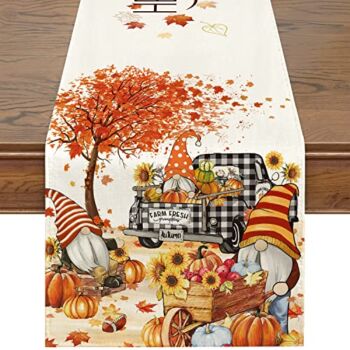 Siilues Thanksgiving Table Runner, Gnomes Pumpkin Sunflower Truck Buffalo Plaid Fall Decorations for Home Fall Runner Seasonal Fall Thanksgiving Holiday Decor for Dining Table Decorations (13″ x 90″) | The Storepaperoomates Retail Market - Fast Affordable Shopping