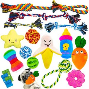 Dog Toys for Puppies – HappiFox 18 Pcs Pet Interactive Toys with Rope Toys, Squeaky Toys, Plush Toys for Puppy and Small Dogs, Colorful, Durable & Safe Tug of War Toys, Great Toys for Furry Friends
