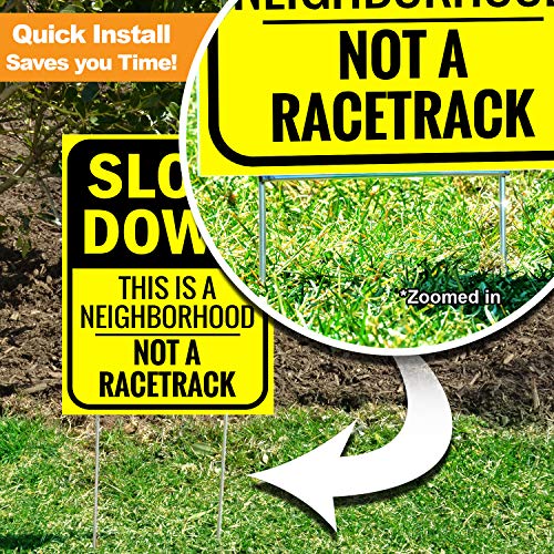 Bigtime Signs Slow Down Sign – This is a Neighborhood, Not a Racetrack – 4mm Double-Sided Outdoor Signage – Light, Weather-Proof Board with Yard Step Stake – Bright Yellow, Non-Reflective – 16″ x 12″ | The Storepaperoomates Retail Market - Fast Affordable Shopping