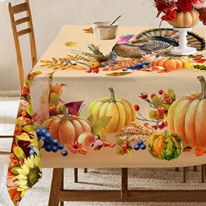 Hexagram Thanksgiving Tablecloth, Thanksgiving Table Cloth Rectangle 60×84 inch, Autumn Harvest Pumpkins and Turkey Fabric Kitchen Table Decorations for Dinner,Parties