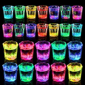 Glowing Party Cups for Indoor Outdoor 24 pcs Light Up Shot Glasses Party Light Up Cups Favors Glow in the Dark Fun Cups Party Favors Shot Cups for Birthday, Neon Party, BBQ Beach, Bar, XMAS etc