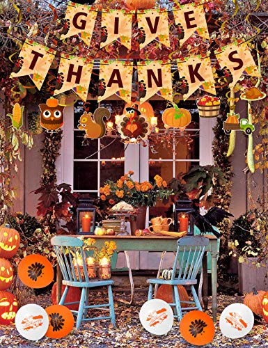 34 Pieces Thanksgiving Party Decorations Set – Fall GIVE THANKS Banner Autumn Theme Hanging Swirls Honeycomb Paper Balloons Maple Leaves Confetti Decor Supplies Cutouts | The Storepaperoomates Retail Market - Fast Affordable Shopping