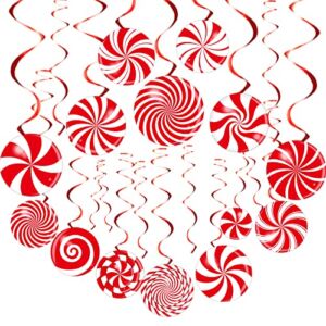 72 PCS Christmas Hanging Swirls Christmas Party Decorations Christmas Candy Hanging Swirl Garland Red Candy Cutouts for Christmas Party School Classroom Home Ceiling Decoration supplies Favors