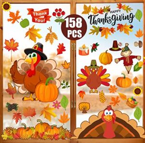Funnlot Fall Window Clings 158PCS Thanksgiving Window Clings Fall Window Clings for Glass Windows Fall Window Decor for Offices Autumn Leaves Turkey Window Clings Home School Office