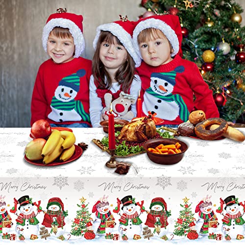 1Pcs Christmas Snowman Tablecloth,Plastic Christmas Snowman Snowflake Winter Table Cover with Xmas Tree for Christmas Winter Holiday Themed Party Decorations and Supplies,54x 108inch（White） | The Storepaperoomates Retail Market - Fast Affordable Shopping
