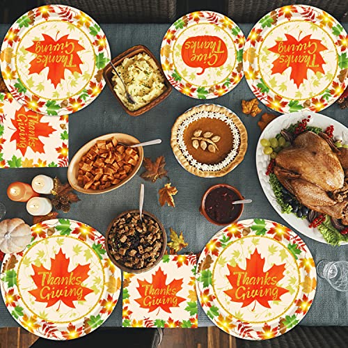DawnHope Fall Party Supplies Thanksgiving Decorations 10 IN Serves 50 Big Size Paper Plates and Napkins Give Thanks Pumpkin Maple Leaves with Lighted Design Tableware for Autumn Decor | The Storepaperoomates Retail Market - Fast Affordable Shopping