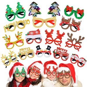 14Pack Christmas Glasses Glitter Party Glasses,Christmas Novelty Eyeglasses,Fun Glasses for Party Accessories Christmas Decorations Holiday Favors