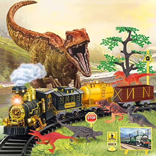 JUQU Remote Control Toy Train Sets – Electric Train Toy with Dinosaurs,Battery-Powered Steam Locomotive Engine with Sounds and Light, Cargo Cars & Tracks, for 3 4 5 6 7 8+Year Old Kids | The Storepaperoomates Retail Market - Fast Affordable Shopping