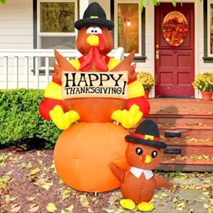 COMIN Thanksgiving Day Inflatable 5.7FT Turkeys Sitting on Pumpkin with Built-in Bright LED Lights Blow Up Inflatables Christmas Party/Indoor/Outdoor/Yard/Garden/Lawn Decoration