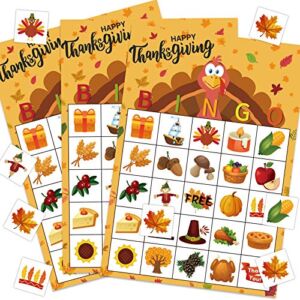 MISS FANTASY Thanksgiving Bingo 24 Players Thanksgiving Bingo Game for Kids Thanksgiving Games for Family Thanksgiving Bingo Cards for Toddlers Thanksgiving Activities for Kids Classroom Party