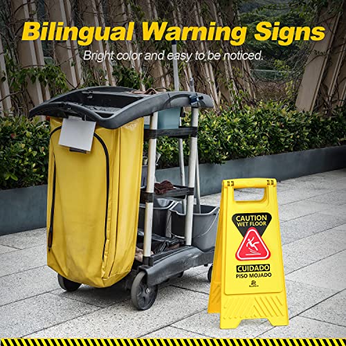 RoadHero 2 Pack Wet Floor Sign, 2-Sided Yellow Caution Signs, Bilingual Collapsible Warning Signs for Commercial Use 24″ | The Storepaperoomates Retail Market - Fast Affordable Shopping