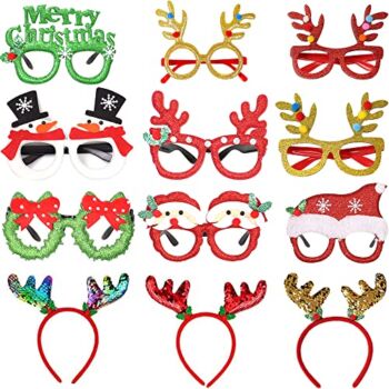 Feelmate Christmas Costume Headbands Elf Party Christma Reindeer Antler Headband Xmas Costume Eyeglasses Glasses Glitter for Adult Kids Holiday Decoration 12Pcs | The Storepaperoomates Retail Market - Fast Affordable Shopping