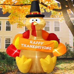 Kyerivs 6 FT Thanksgiving Inflatables Turkey Outdoor Decor Blow Up Turkey Inflatable Lawn Yard Thanksgiving Decorations Clearance Turkey Inflatable Build in LEDs for Fall Holiday Party