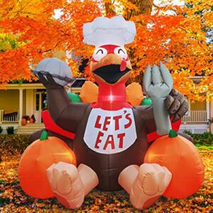 6 FT Thanksgiving Inflatables Outdoor Decorations Turkey with Pumpkin Blow Up Yard Decorations and Build-in LEDs, Thanksgiving Decor for Yard Family Holiday Party Indoor Garden Lawn Autumn Harvest Day