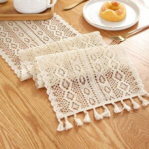 Nuomituan Macrame Table Runner Farmhouse Style Cotton Lace Boho Table Runner Vintage Style Table Decor Home Bridal Shower Country Wedding Party Coffee Table Decor (Beige 10 x 71 Inch)