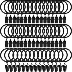 LLPJS 60 Pack Metal Curtain Rings with Clips, Curtain Clip Rings Hooks for Hanging Drapery Drapes Bows, Curtain Rod Rings 1.5 inch Interior Diameter, Black