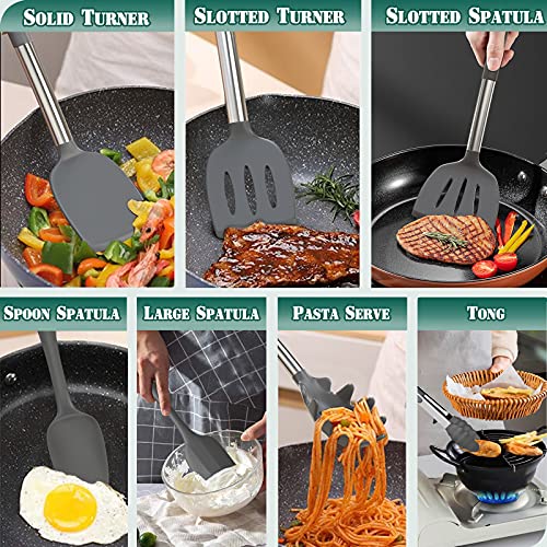 Umite Chef Silicone Kitchen Cooking Utensil Set, 43 pcs Silicone Kitchen Spatula Utensils Set with Stainless Steel Handle, Non-stick Heat Resistant – Best Kitchen Cookware Set-(Grey) | The Storepaperoomates Retail Market - Fast Affordable Shopping