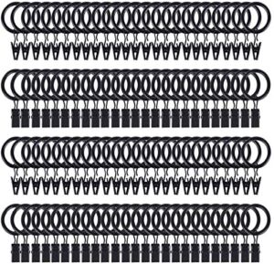 AmtBety 108 Pack Curtain Rings with Clips Decorative 1 inch Drapery Rings with Hooks Strong Clip Rings for Curtain Panel,Hair Bow Hanger,Tapestry,Scrunchies and Other Decorations – Black