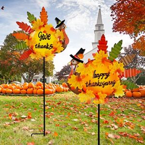 Lulu Home Thanksgiving Turkey Decors, 36″ Give Thanks Metal Turkey Stakes Adorned with Maple Leaves Pumpkins, Happy Thanksgiving Autumn Fall Lawn Yard Outdoor Decorations, 2 Pack