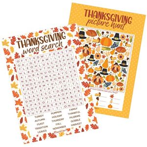 Thanksgiving Party Activity – Turkey Themed Word Search and Picture Match (2 Game Bundle) – 25 Dual Sided Cards – Friendsgiving or Classroom Party Game Supplies and Decorations