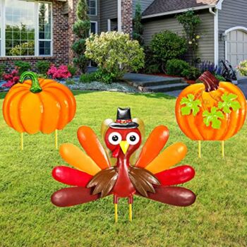 3 Pieces Thanksgiving Turkey Pumpkin Decors 36 Inch Metal Pumpkin Turkey Garden Stakes Fall Harvest Autumn Decoration Happy Thanksgiving Yard Signs Ornaments for Outdoor Lawn Pathway Patio | The Storepaperoomates Retail Market - Fast Affordable Shopping