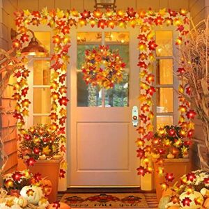 2 Pack Thanksgiving Decorations Fall Maple Leaf Lights Garland Multicolored, 20Ft 40LED Battery Operated Fall Leaves Garland with Light String Wedding Autumn Harvest Table Porch Indoor Xmas Home Decor