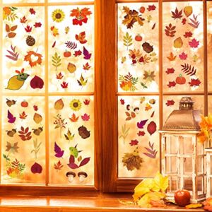 Thanksgiving Decorations, INNENS 9 Sheets Thanksgiving Fall Window Clings for Glass Window, Fall Leaves Window Clings for Autumn Decor, Thanksgiving Fall Decorations for Home Office