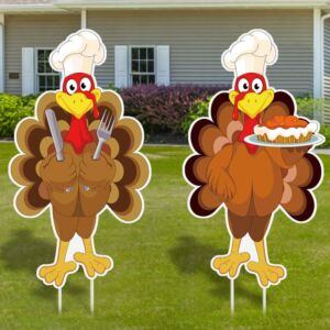 [ Extra Large ] 3 Ft 2 Pcs Turkey Thanksgiving Yard Sign Stakes, 36 x 12 Inch Fall Thanksgiving Decorations Outdoor Harvest Garden Lawn Signs Turkey with Pumpkin Pie Thanksgiving Decor Home Farmhouse