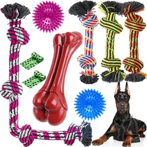 Zeaxuie Heavy Duty Dog Chew Toys for Aggressive Chewers – 9 Pack Value Set Includes Indestructible Rope Toys & Squeaky Toys for Large Breeds